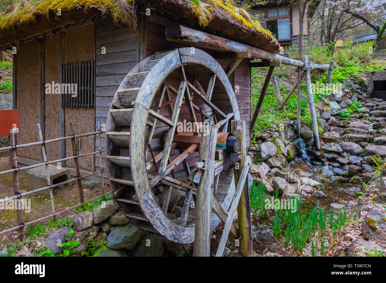 Kitakami, Japan - 22 April 2018: michinoku Folklore Dorf ist eine Fundgrube an historischen Häusern und folkloristische Artefakte. Die meisten Gebäude und Stockfoto