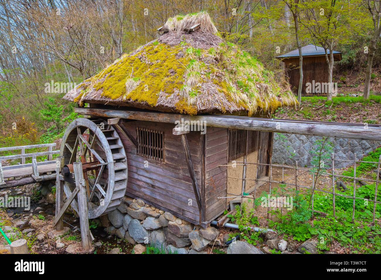 Kitakami, Japan - 22 April 2018: michinoku Folklore Dorf ist eine Fundgrube an historischen Häusern und folkloristische Artefakte. Die meisten Gebäude und Stockfoto
