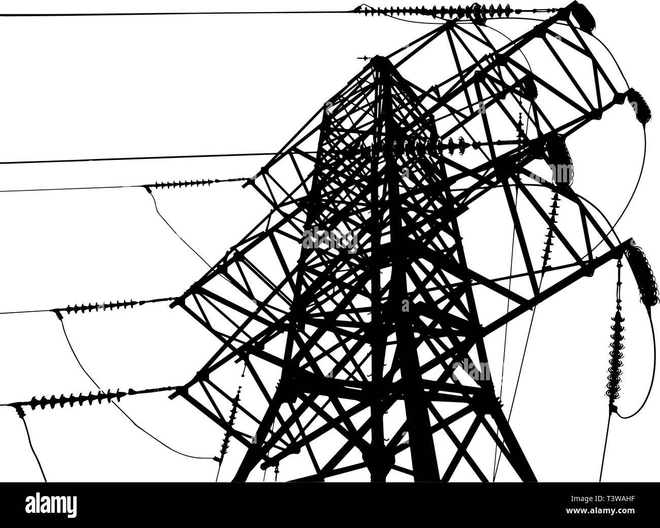 Vektor Silhouette der hohen Spannung elektrische Leitung auf weißem Hintergrund Stock Vektor