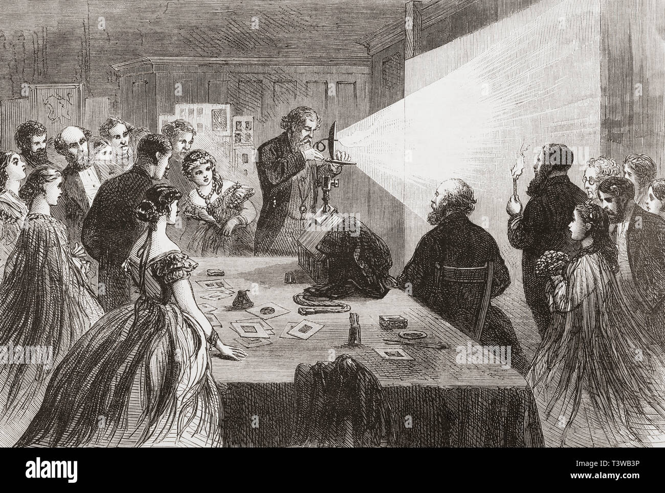 Eine Demonstration der Fotografie mit Hilfe einer magnesium Licht, 1865 zu beleuchten. Von der Illustrated London News, veröffentlicht 1865. Stockfoto