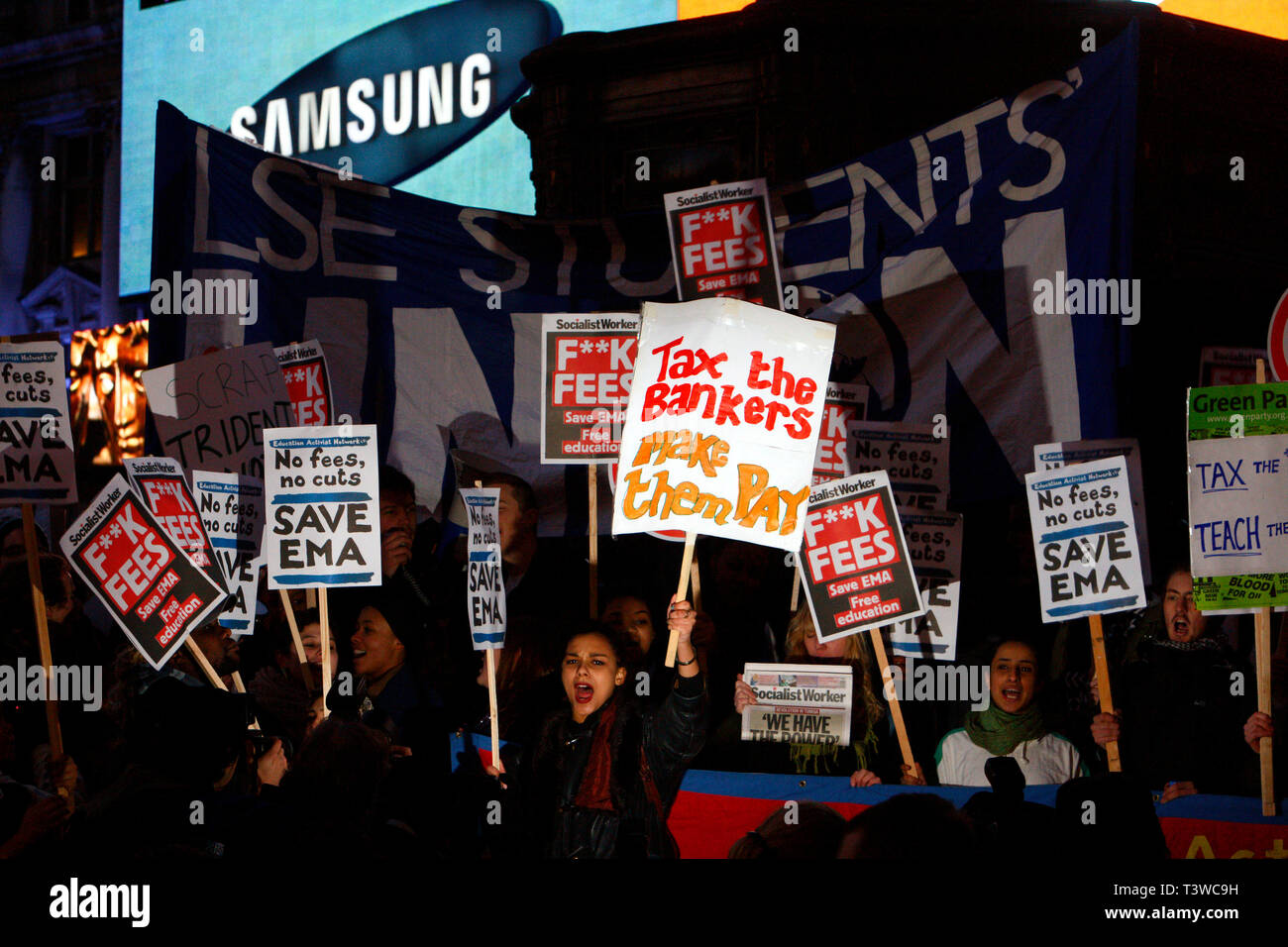 Tag der Aktion gegen die EMA. Durch Bildung Aktivist Netzwerk bezeichnet. London. 19.01.2011. Stockfoto