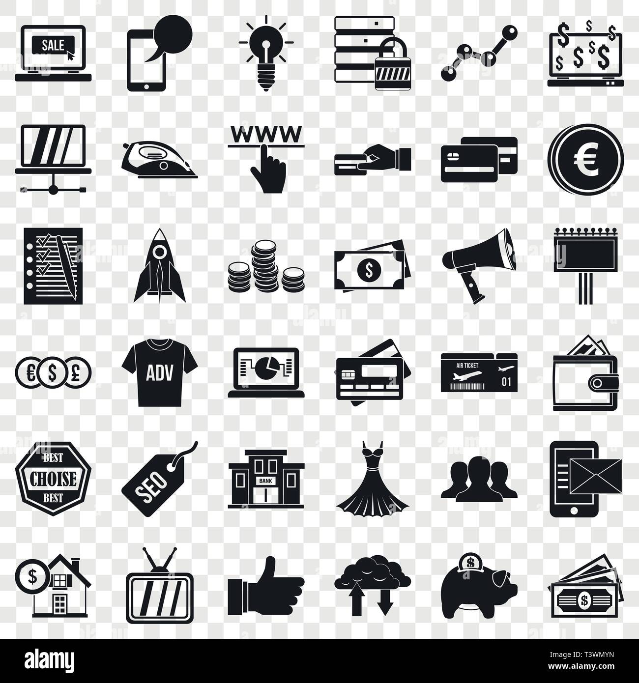 E-Commerce Icons Set, einfachen Stil Stock Vektor