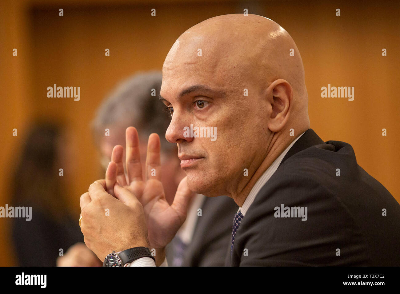 Sao Paulo, Brasilien. 12 Apr, 2019. SP - Sao Paulo - 12/04/2019 - Minister Alexandre de Moraes Uninove-STF Minister Alexandre de Moraes, nimmt in diesem Freitag, 12. der Konferenz, Entwicklungen in der Finanz- und verfassungsmäßige Ordnung, gehalten an Uninove Univerge Vergueiro, Central Region der Stadt Sao Paulo. Foto: Suamy Beydoun/AGIF AGIF/Alamy Credit: Live-Nachrichten Stockfoto