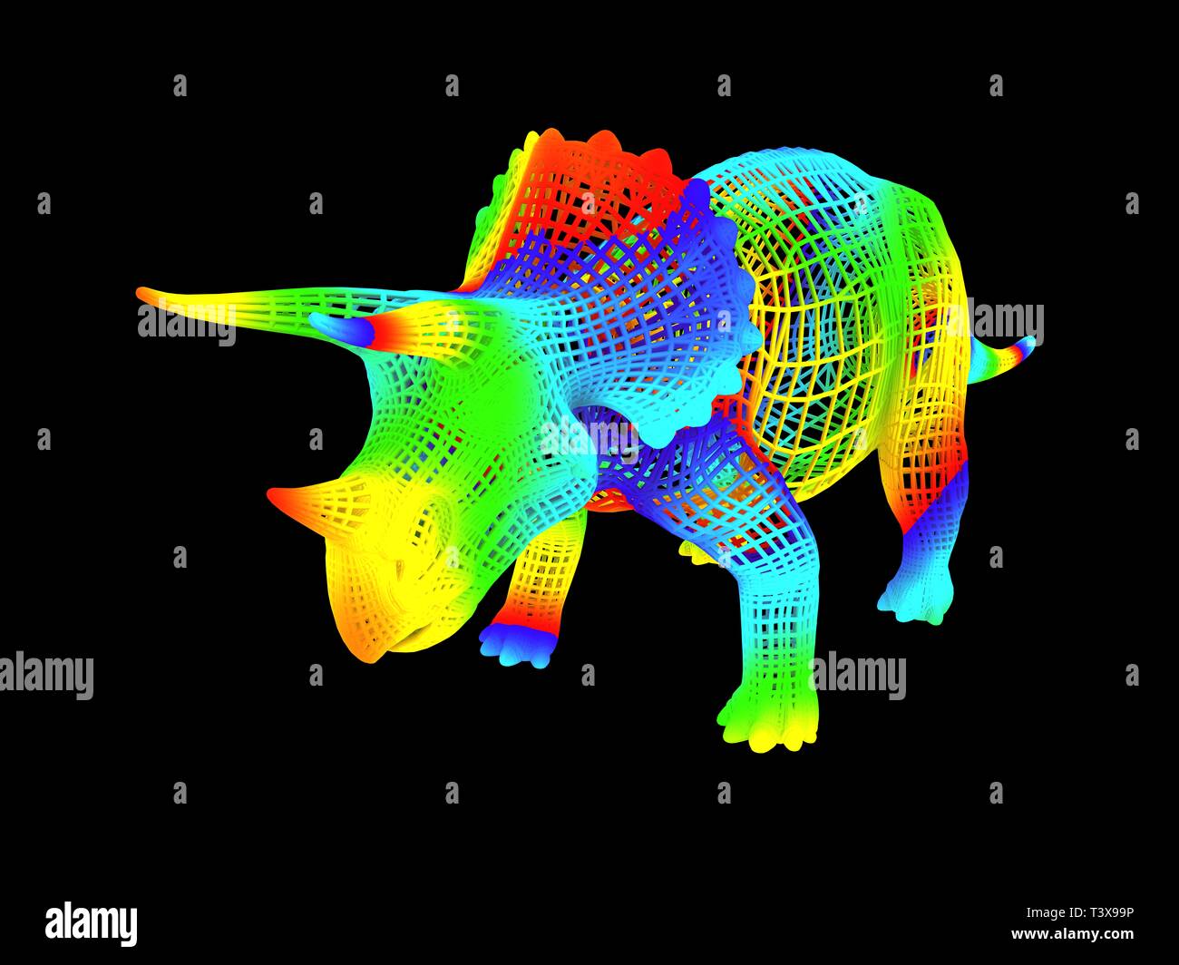 3D-Rendering für eine bunte Dino auf schwarzem Hintergrund Stockfoto