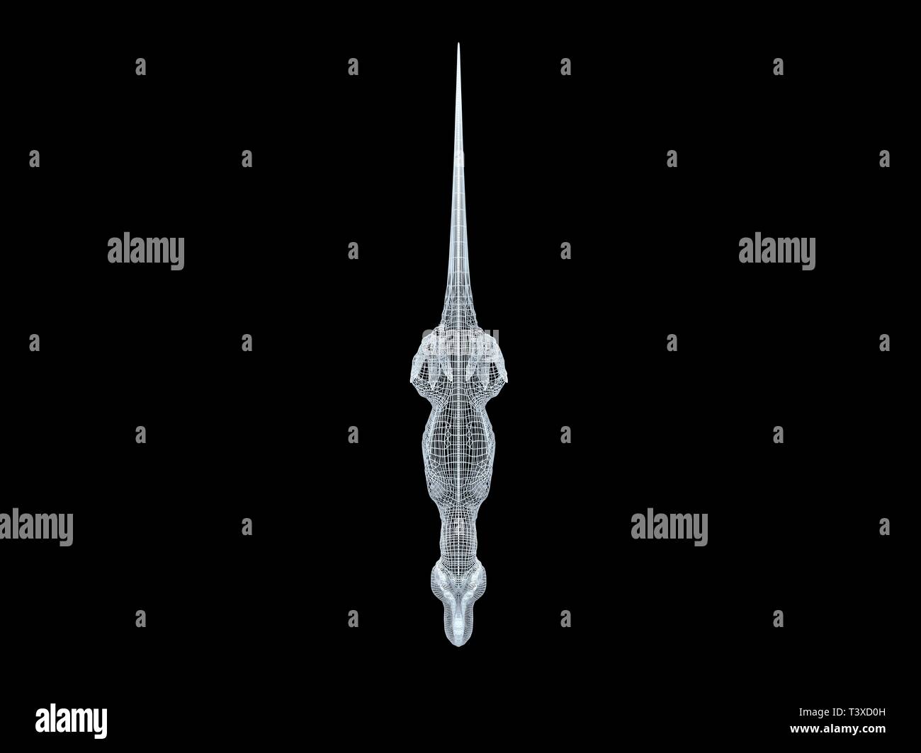 3D-Rendering von einer weißen Kabel dino isoalted auf schwarzem Hintergrund Stockfoto