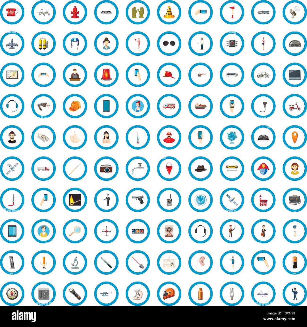 100 Sicherheitssymbole gesetzt, cartoon-Stil Stock Vektor