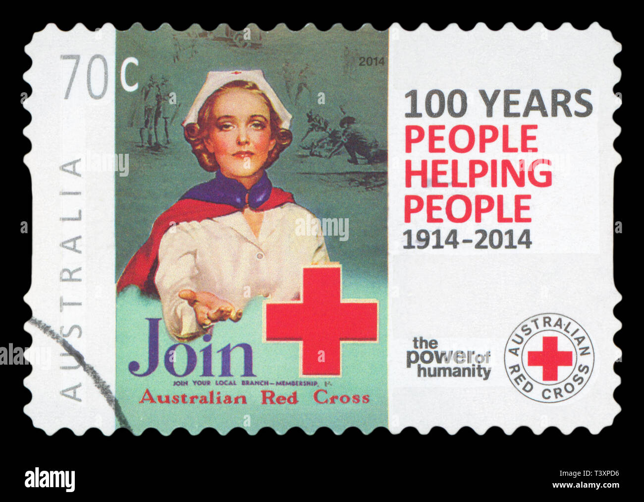 Australien - ca. 2014: Eine gebrauchte Briefmarke aus Australien, anlässlich des 100. Jahrestages des australischen Roten Kreuzes, ca. 2014. Stockfoto