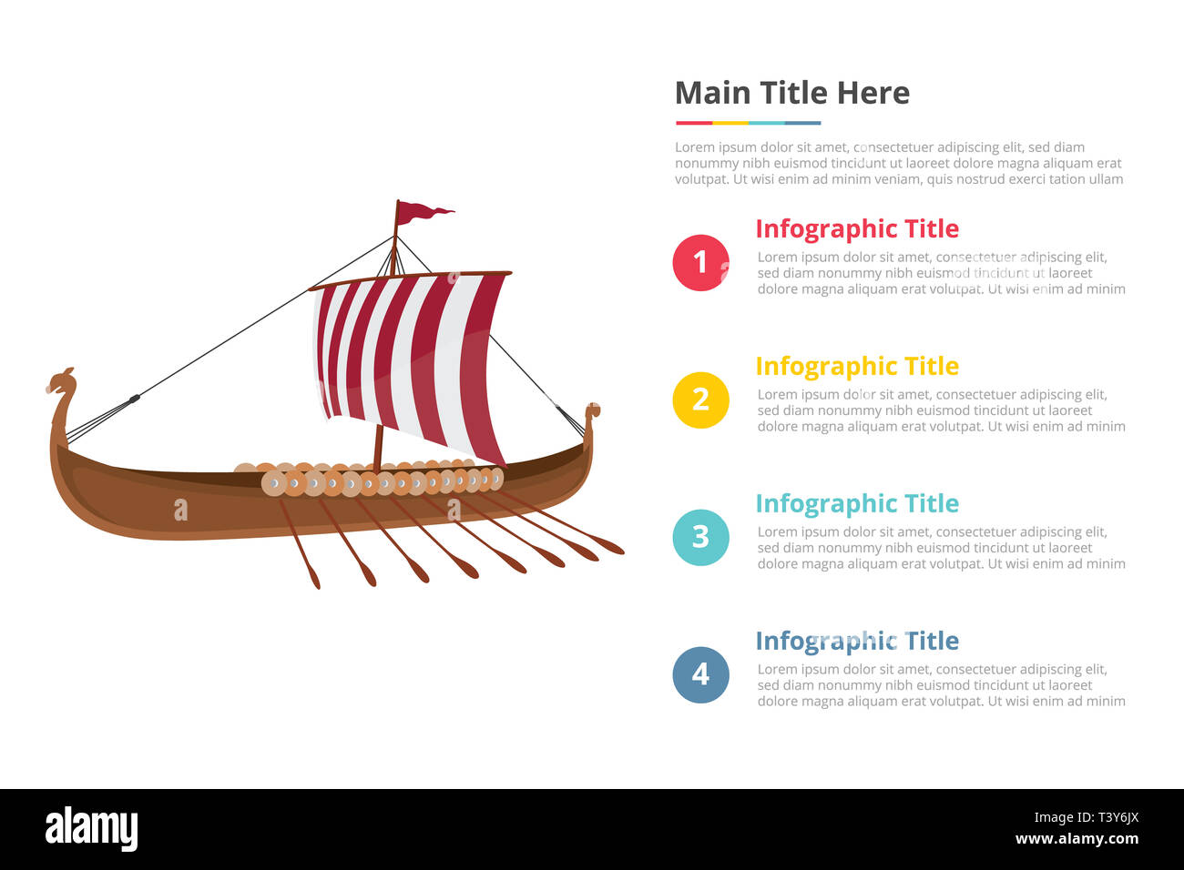 Wikingerschiff Infografiken Vorlage Mit 4 Punkten Freien Raum Text Beschreibung Vector Illustration Stockfotografie Alamy