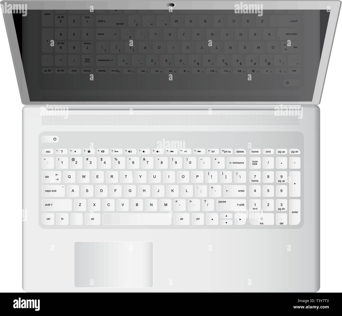 Weißer laptop realistische Vektor-illustration, Ansicht von oben Stock Vektor