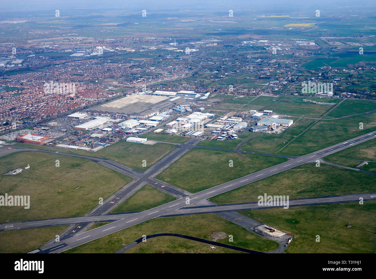 Eine Luftaufnahme von Blackpool Airport, North West England, Großbritannien Stockfoto