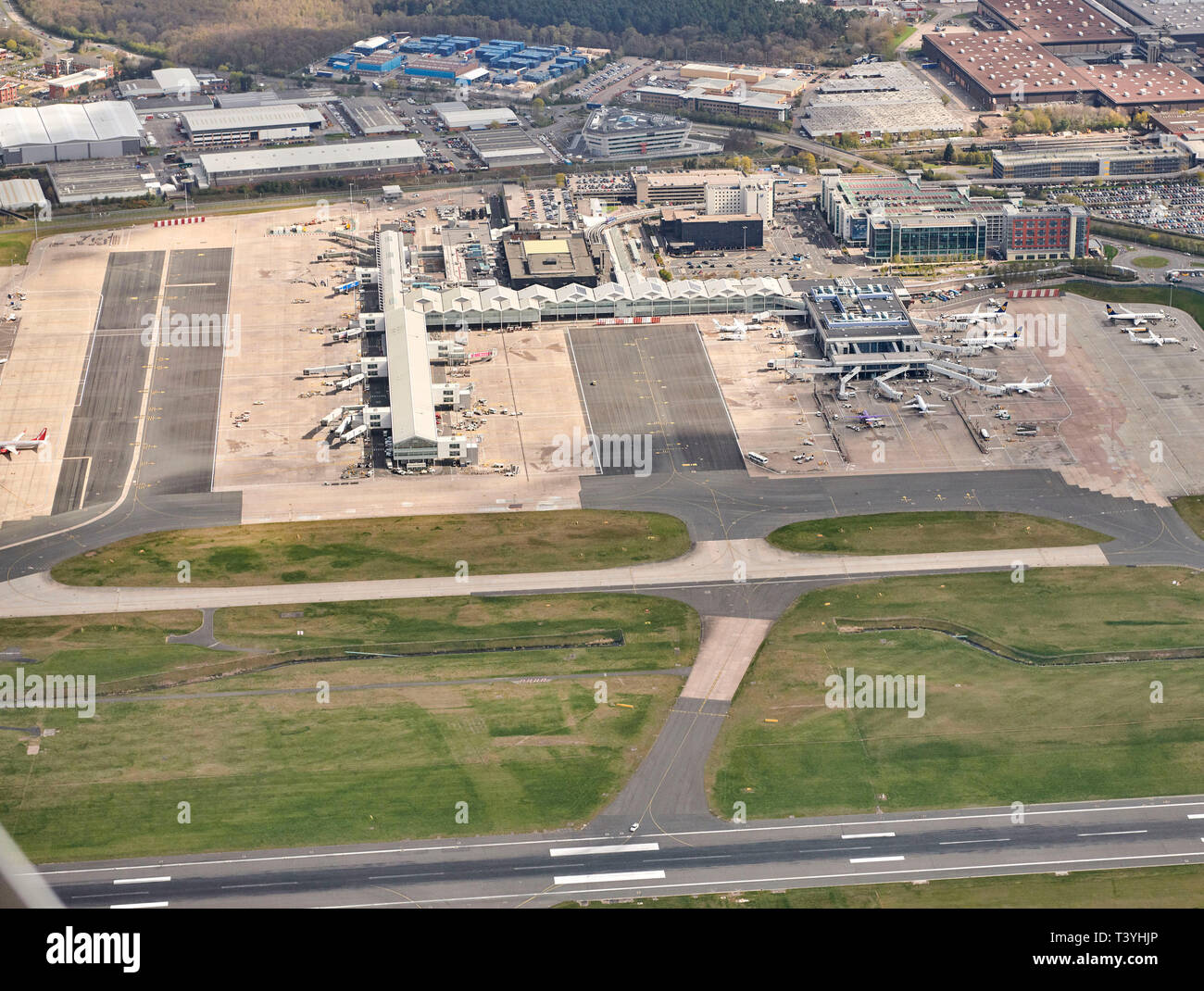 Ein Luftbild der Flughafen Birmingham, West Midlands, Großbritannien Stockfoto