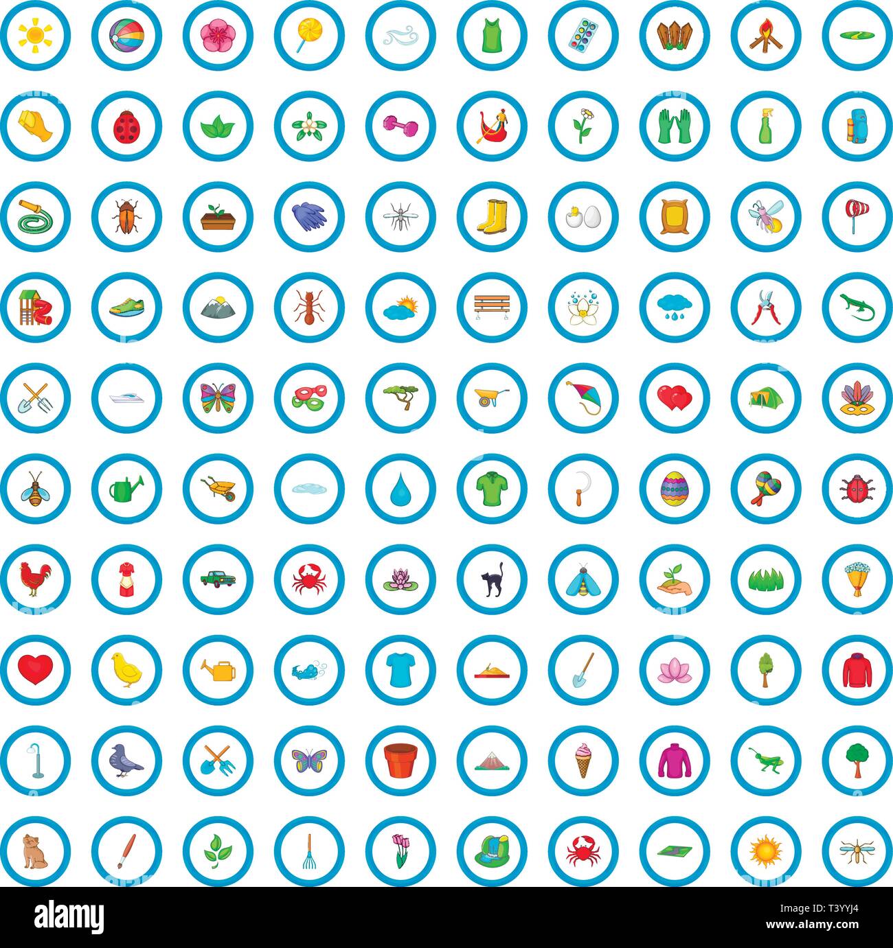 100 Frühling Icons set, cartoon-Stil Stock Vektor