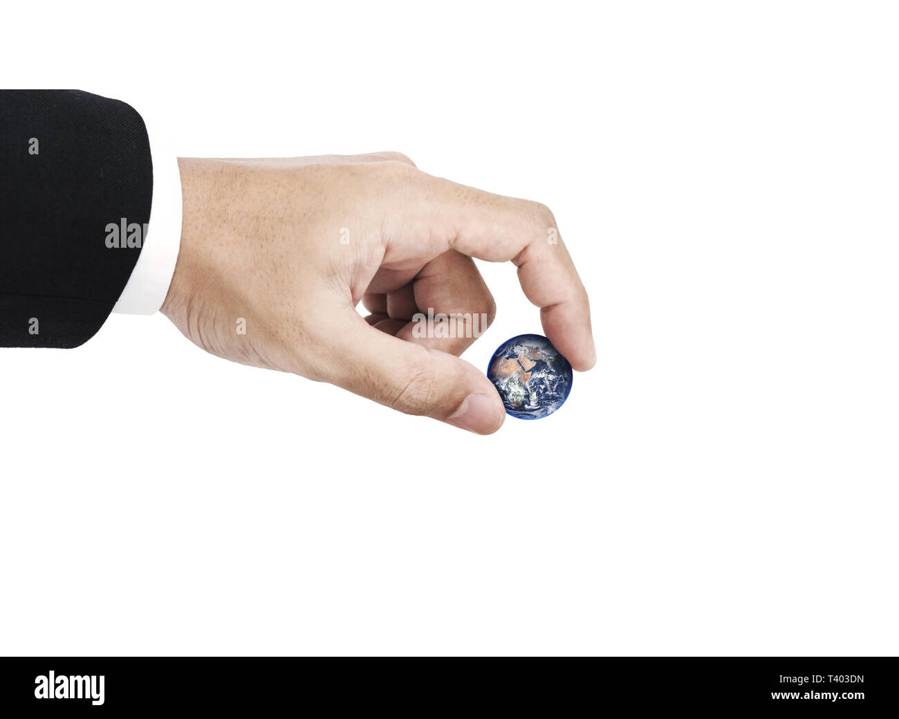 Hand mit Kugel, auf weißem Hintergrund. Element dieses Bild sind von der NASA eingerichtet Stockfoto