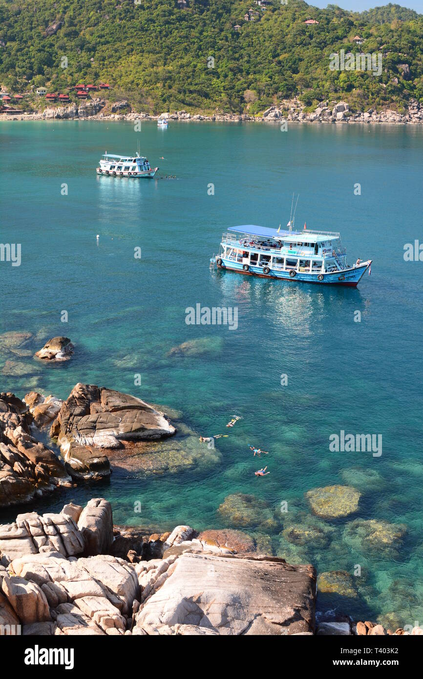 Schnorcheln Boote. Hin Ngam Bay. Koh Tao. Thailand Stockfoto