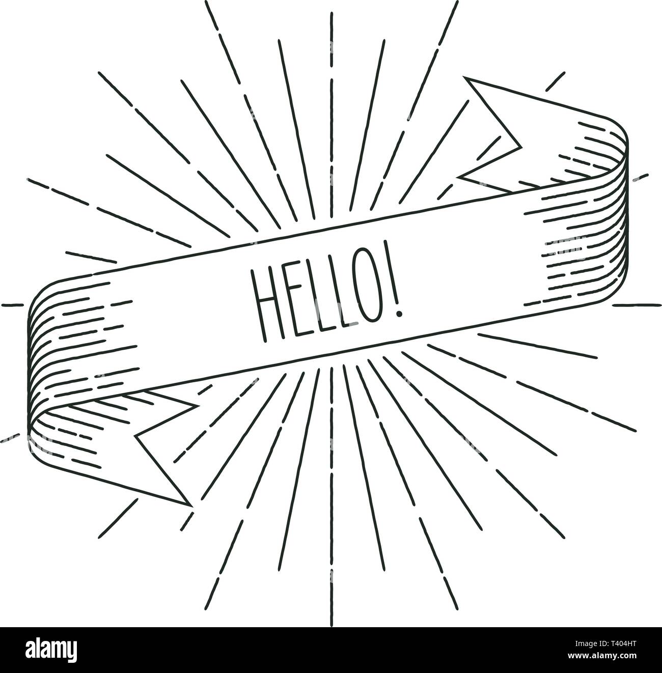 Hallo Banner. Ribbon banner Grußkarte im Vintage-Look mit Word Hallo, Gravur style Grafik. Retro Design Element. Vector Illustration. Stock Vektor
