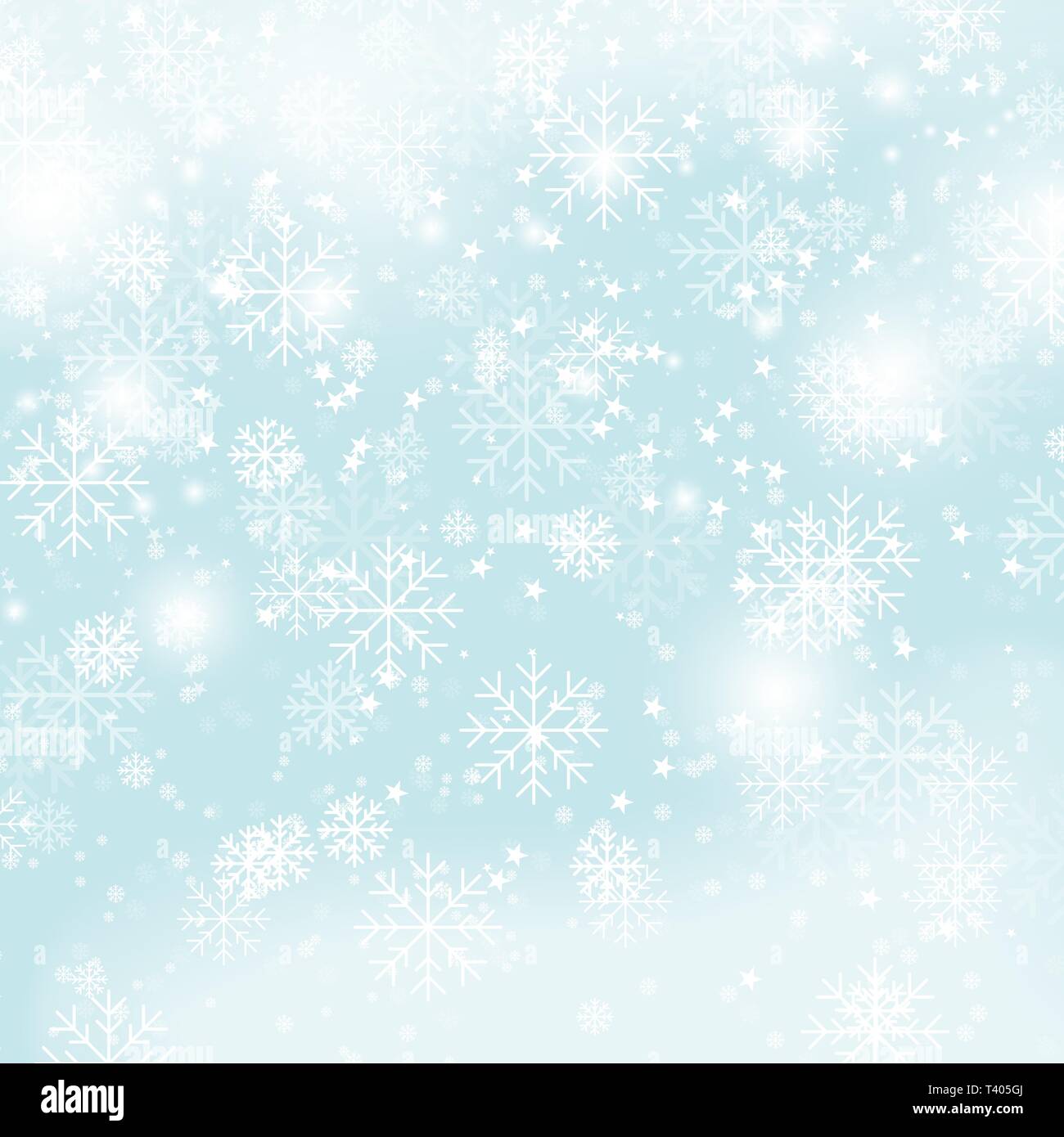 Winter Muster Weihnachten Schneeflocken auf blauem Hintergrund Vector Illustration. Neues Jahr Schneefall nahtlos Wallpaper gradient Vector Image Stock Vektor