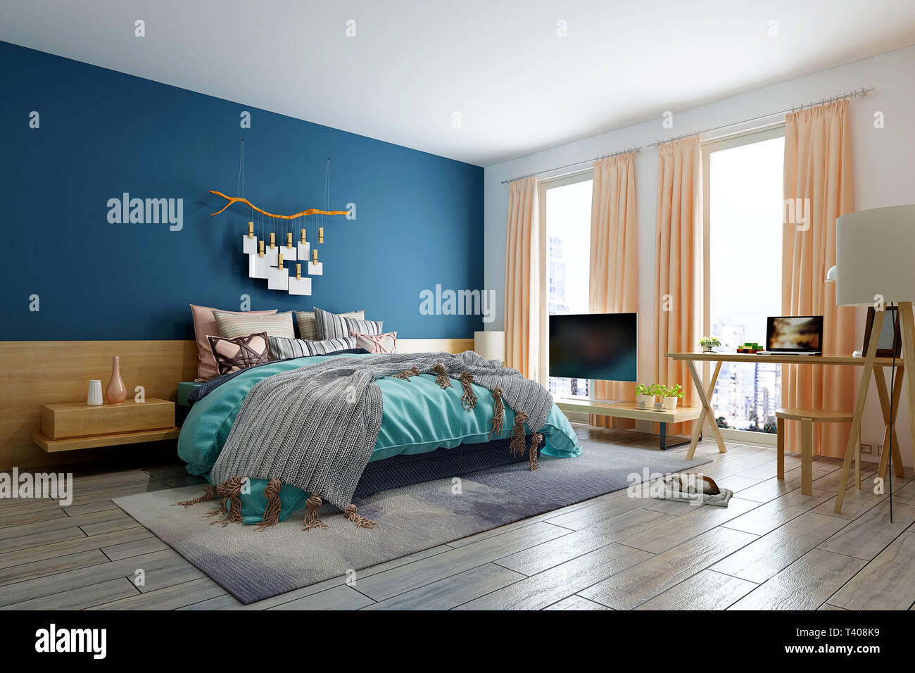 3D-Render von Hotel Zimmer Stockfoto