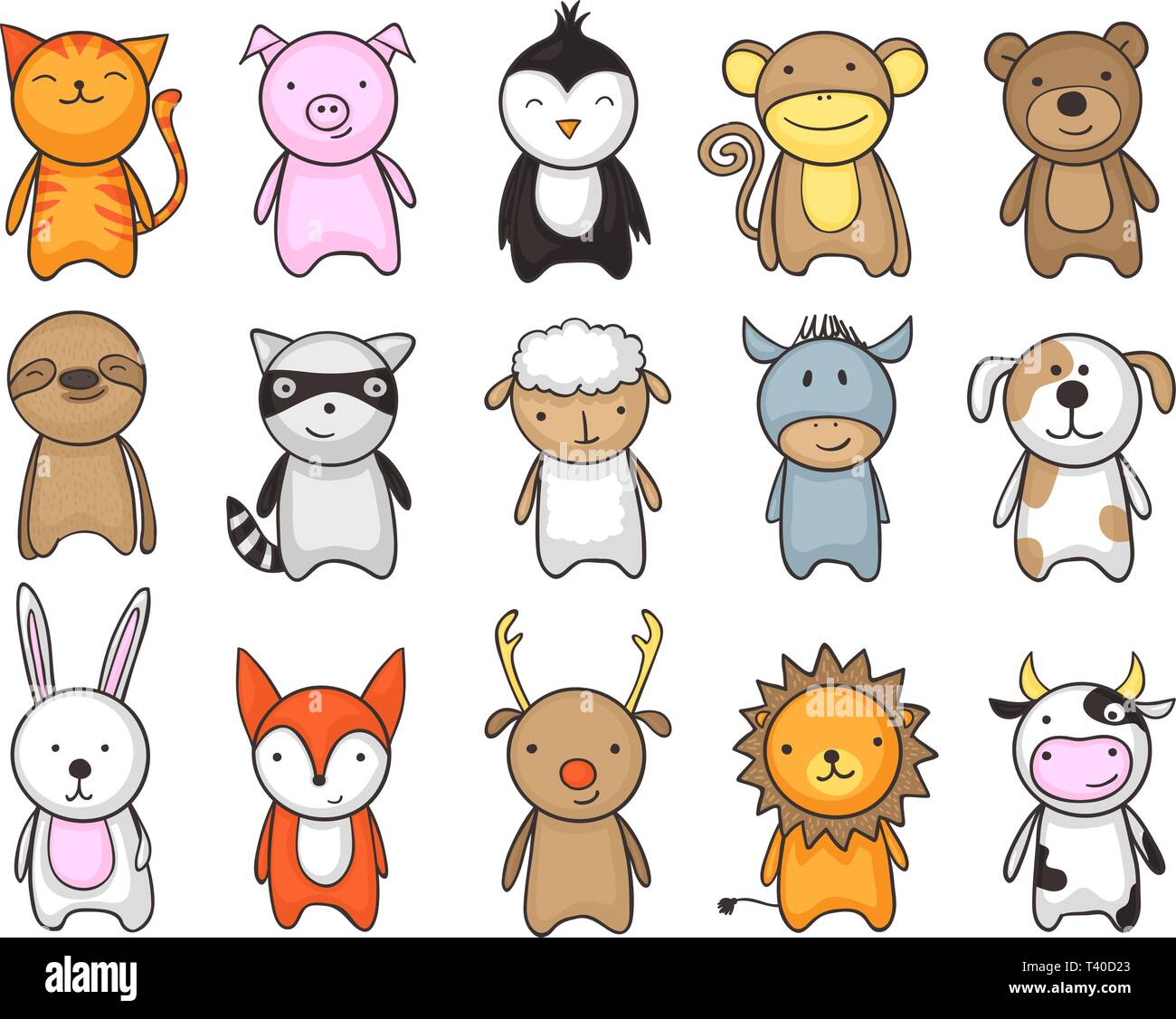 Einfach und kindisch Zeichnung der netten Spielzeug Tiere für Kinder Stock Vektor
