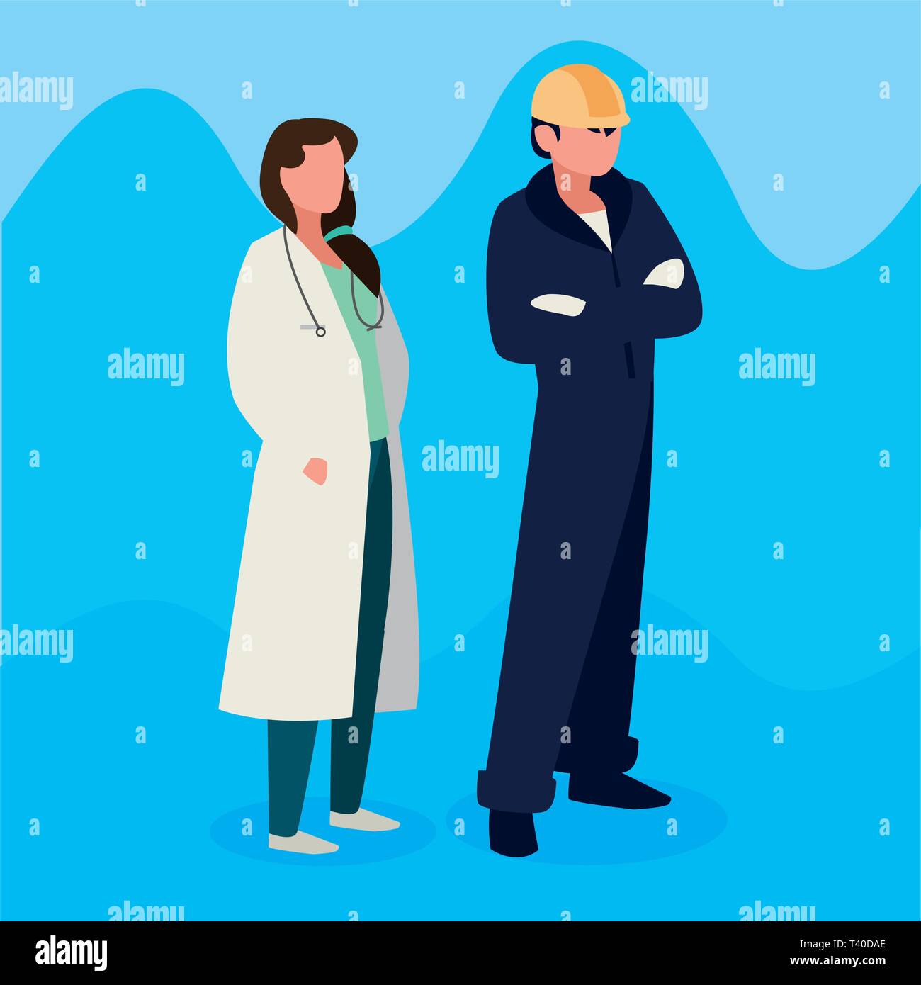 Paar professionelle Arbeiter zeichen Vector Illustration Design Stock Vektor