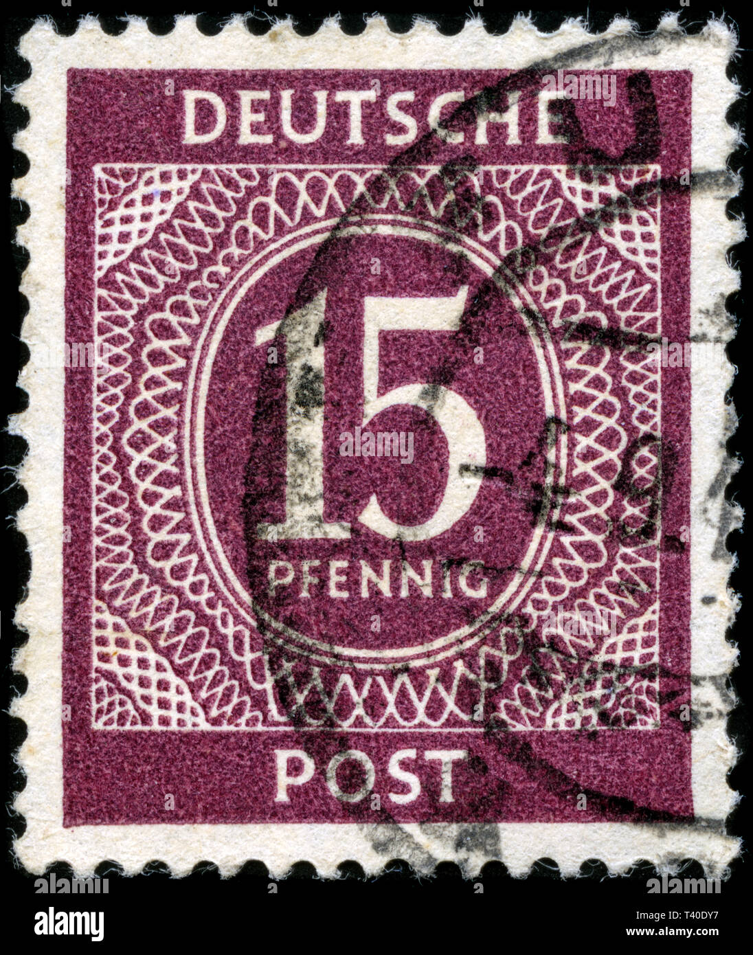 Briefmarke aus Deutschland, Alliierte Besetzung 1945-1949 in der amerikanischen, britischen und sowjetischen Zone Serie 1946 ausgestellt Stockfoto