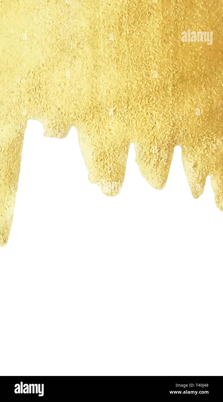 Gold Farbe tropft auf weißem Hintergrund goldene Folie oder Wasser metallische Textur Vektor gold Liquid Glanz Grenze mit Kopie Raum schmelzen isoliert Stock Vektor