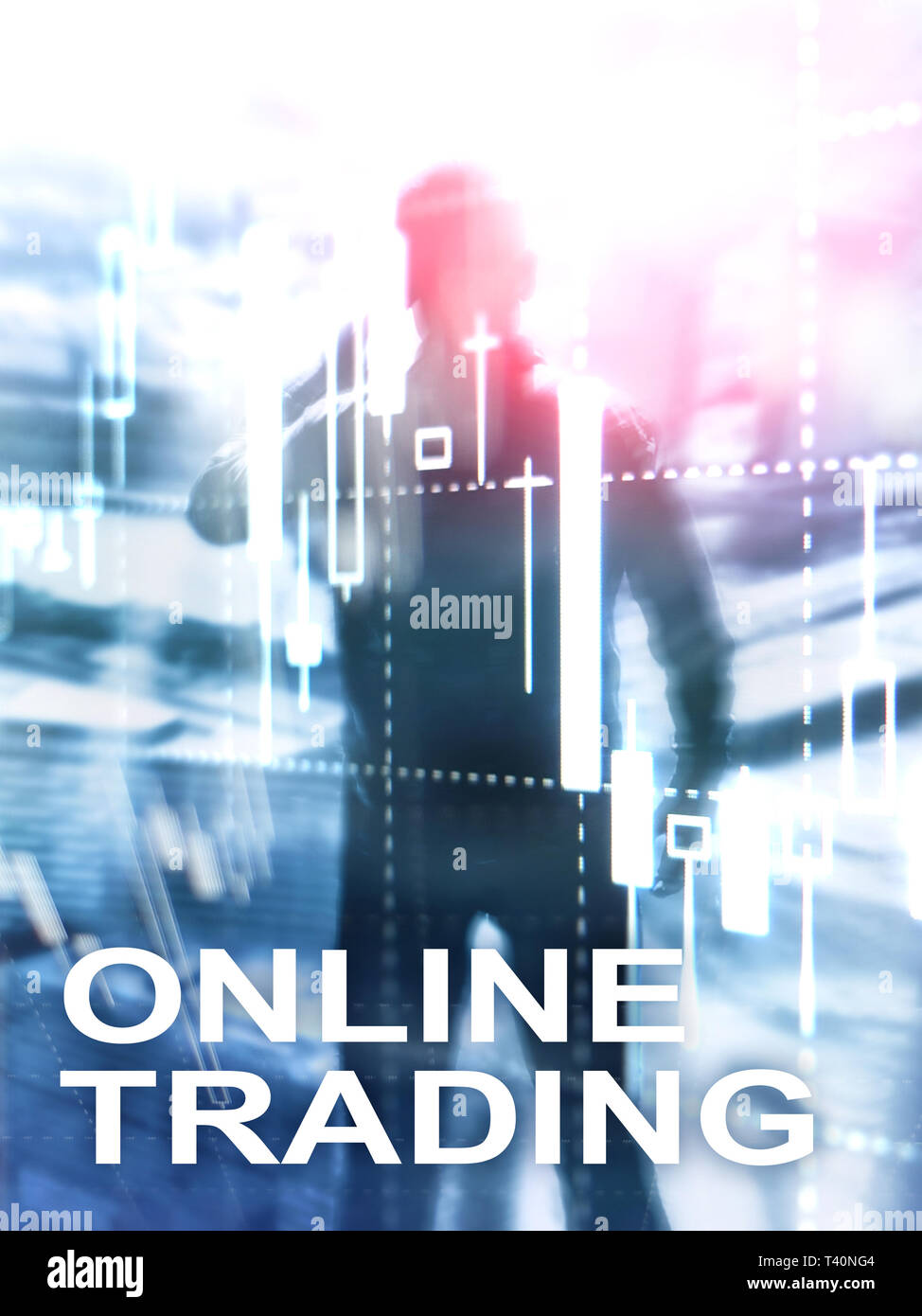 Online Trading, FOREX, Investment Konzept auf unscharfen Business center Hintergrund. Abstrakte Cover Design vertikalen Format. Stockfoto
