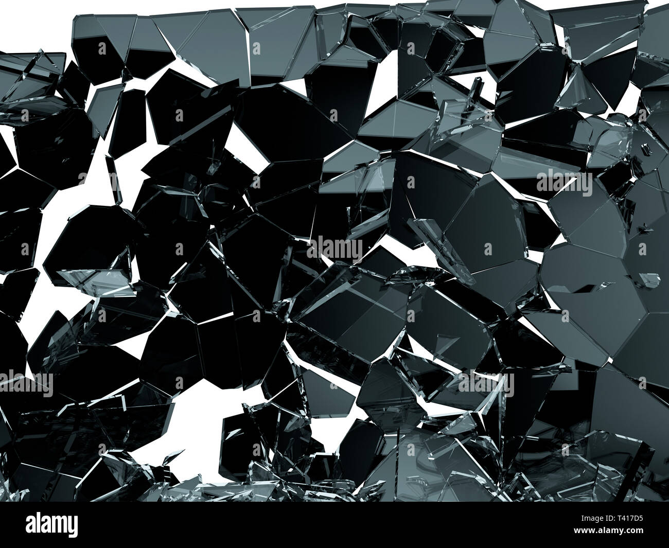 Stücke von Glas zerbrochen auf Weiß, 3D-Darstellung oder gerissen; 3D-Rendering Stockfoto