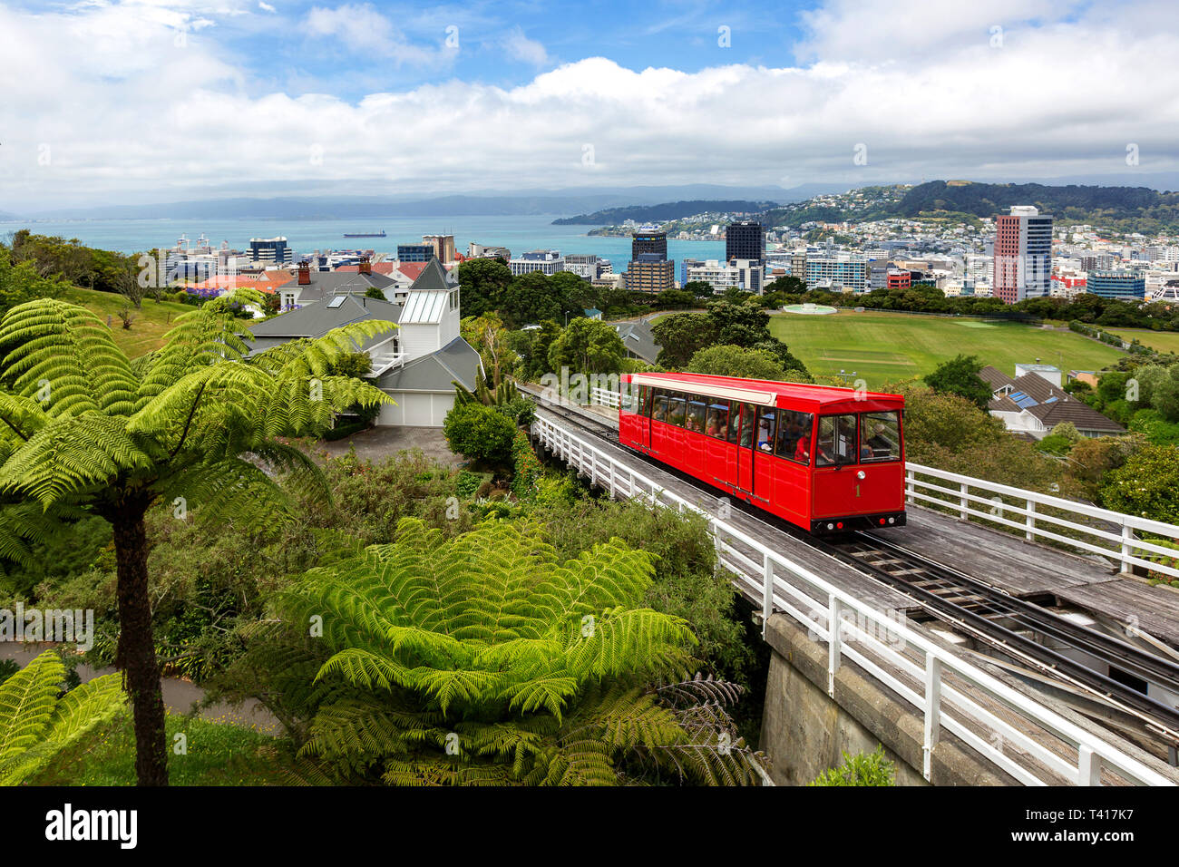 Wellington Cable Car und Stadtbild, North Island, Neuseeland Stockfoto