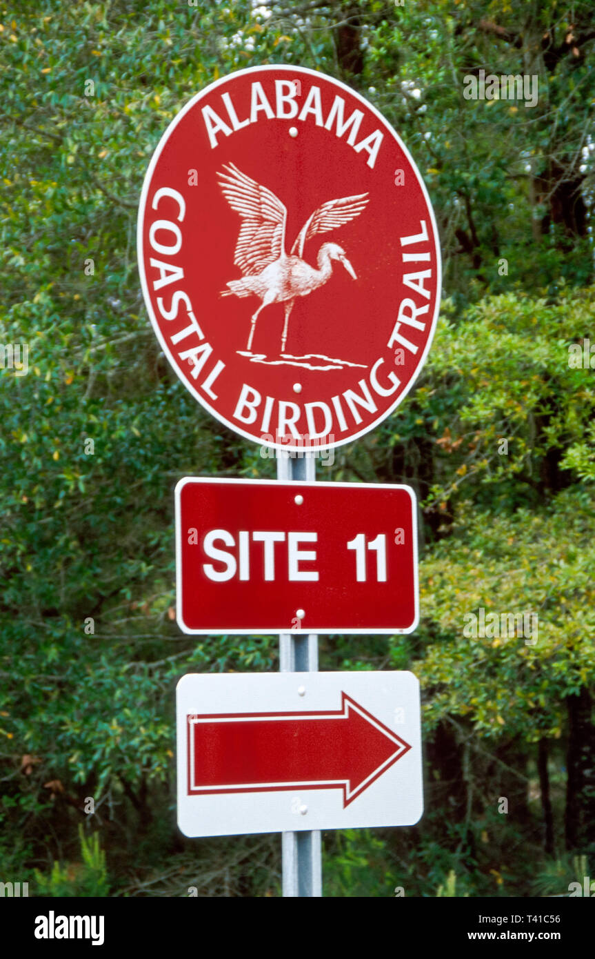 Alabama Fort Morgan Peninsula Bon Secour National Wildlife Refuge, Coastal Birding Trail Schild, Stockfoto