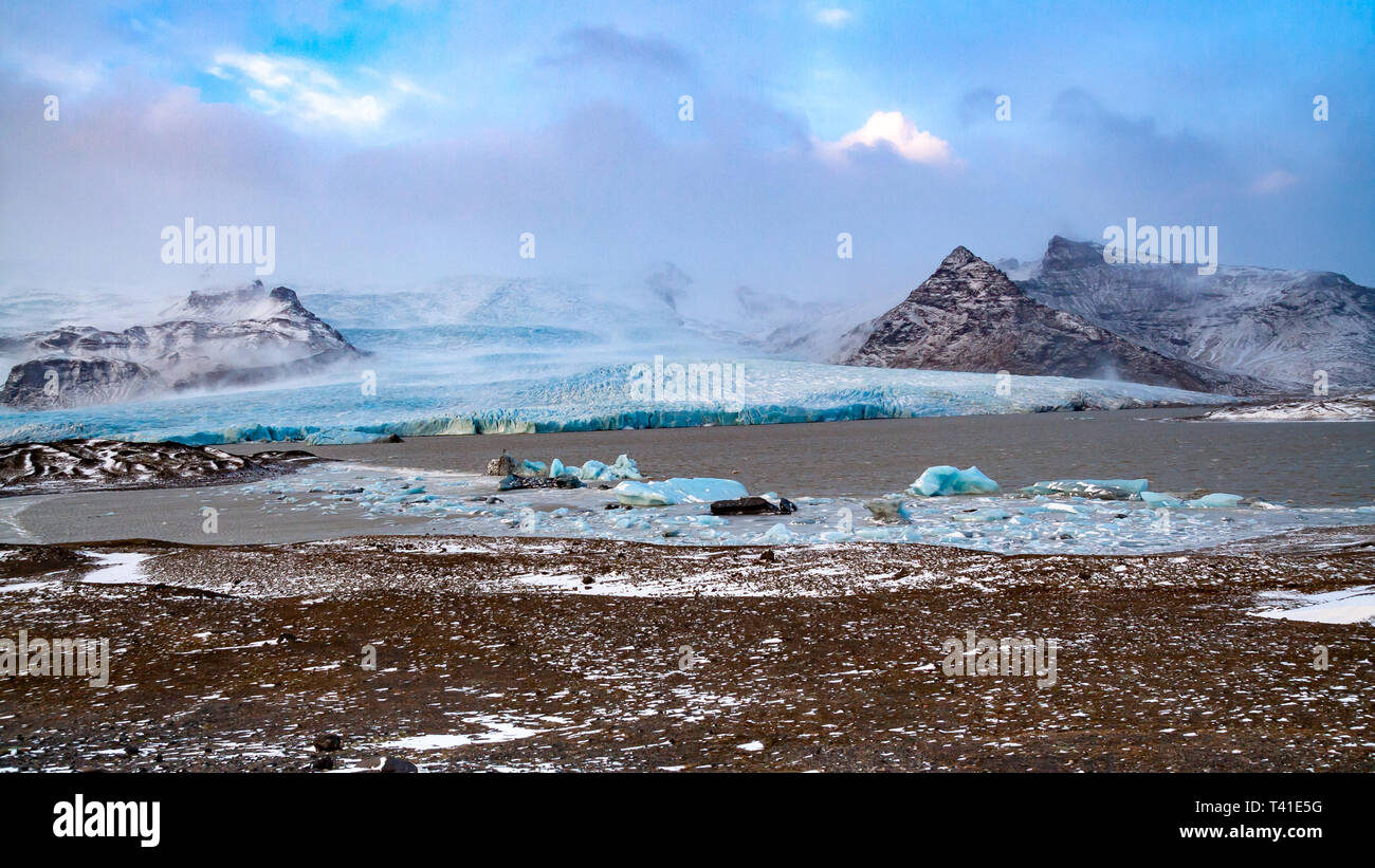 Winter Blick auf den Breidamerkurjokull Gletscher in Island Stockfoto