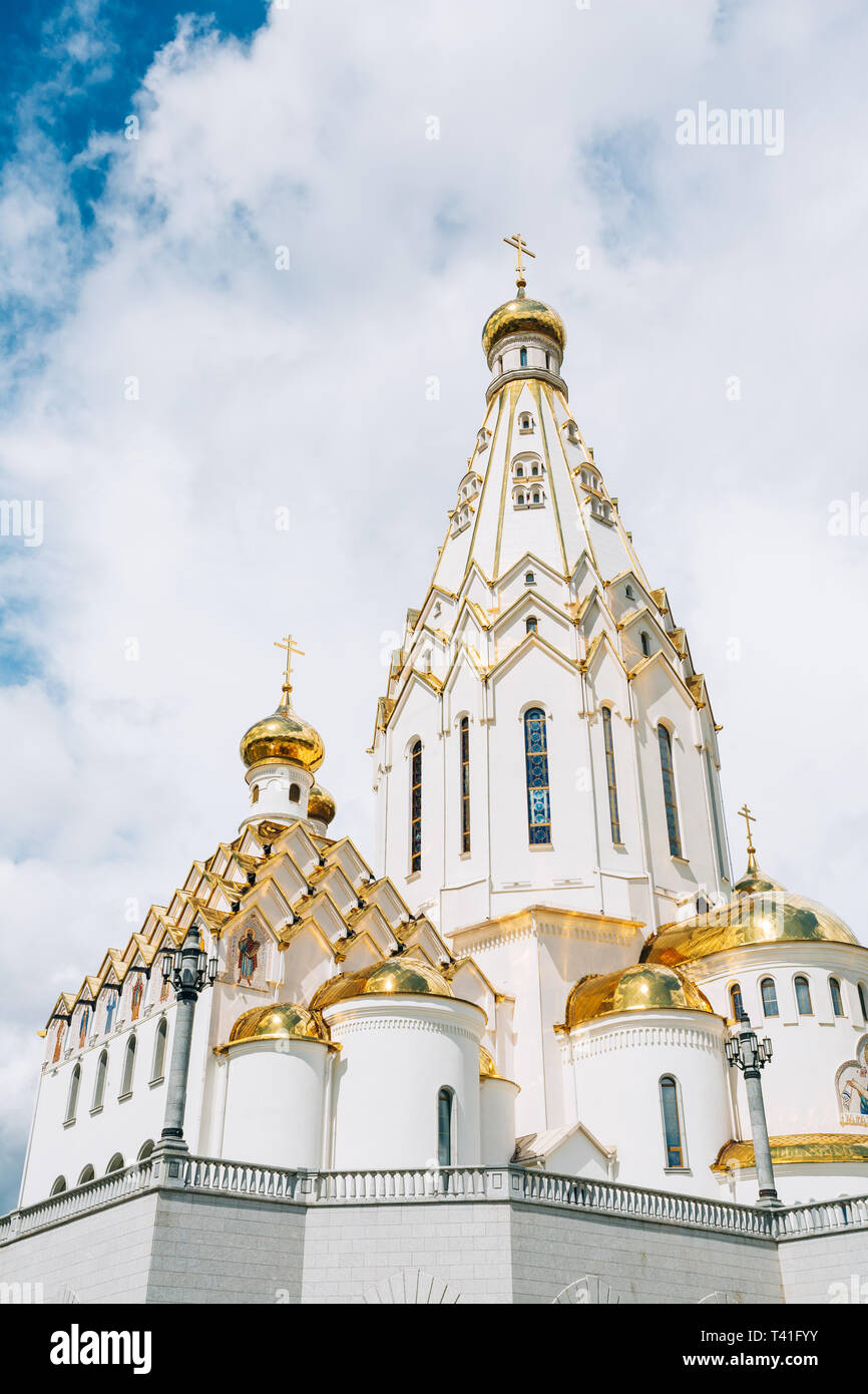 Minsk, Weißrussland. Schließen Sie alle Heiligen Kirche. Minsk Denkmal Kirche Aller Heiligen und in Erinnerung an die Opfer, die als Unsere Nationalen Rettung Stockfoto