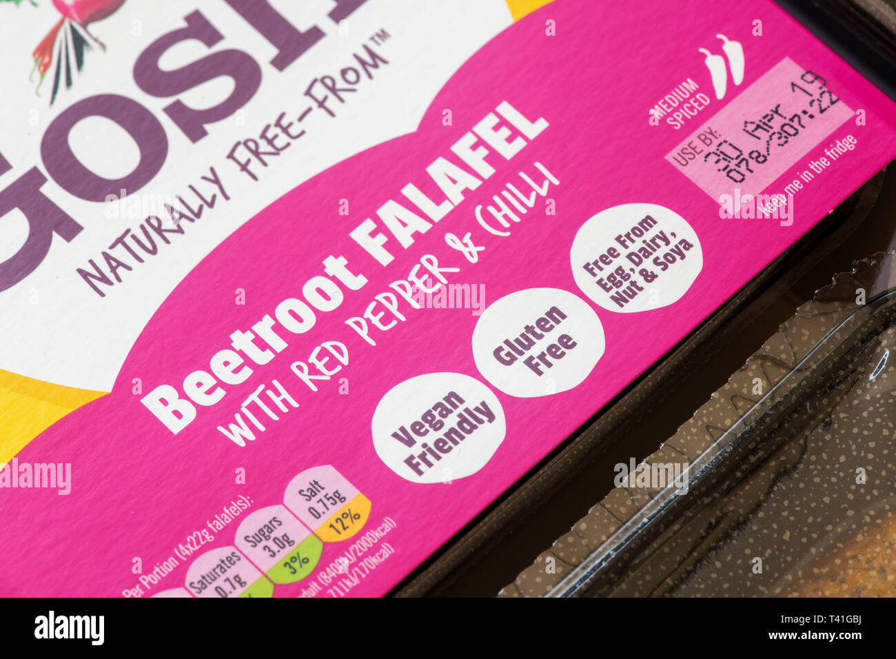 Gosh vegane Produkte vegane Etiketten. Großbritannien Stockfoto