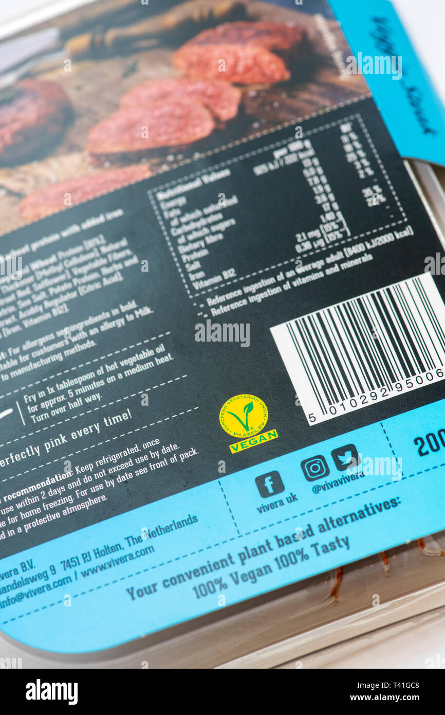Vivera veggie steak Paket mit vegan Anlage gegründete Label. Großbritannien Stockfoto