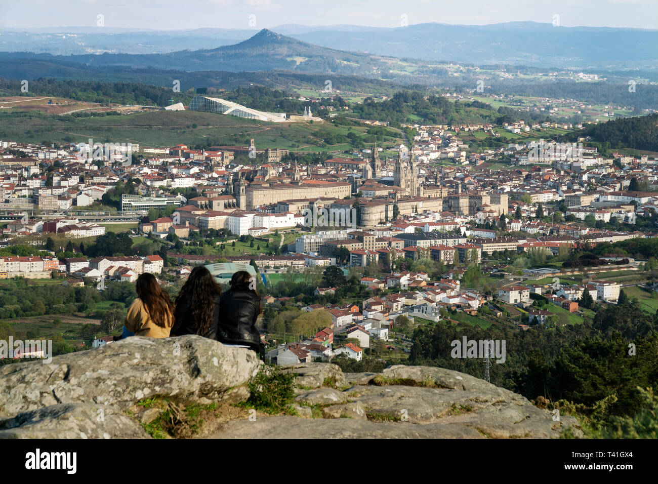 Gruppe von Personen bei Santiago de Compostela Blick Blick von oben am Nachmittag Stockfoto