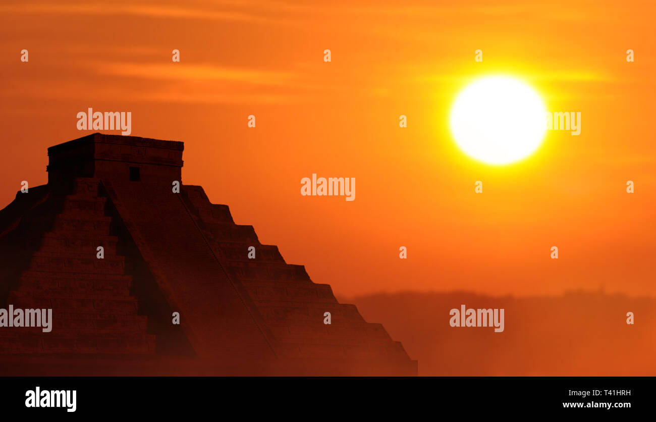 Ferienhäuser Travel Concept auf die Maya-kultur mit Hintergrundbeleuchtung Denkmal Stockfoto