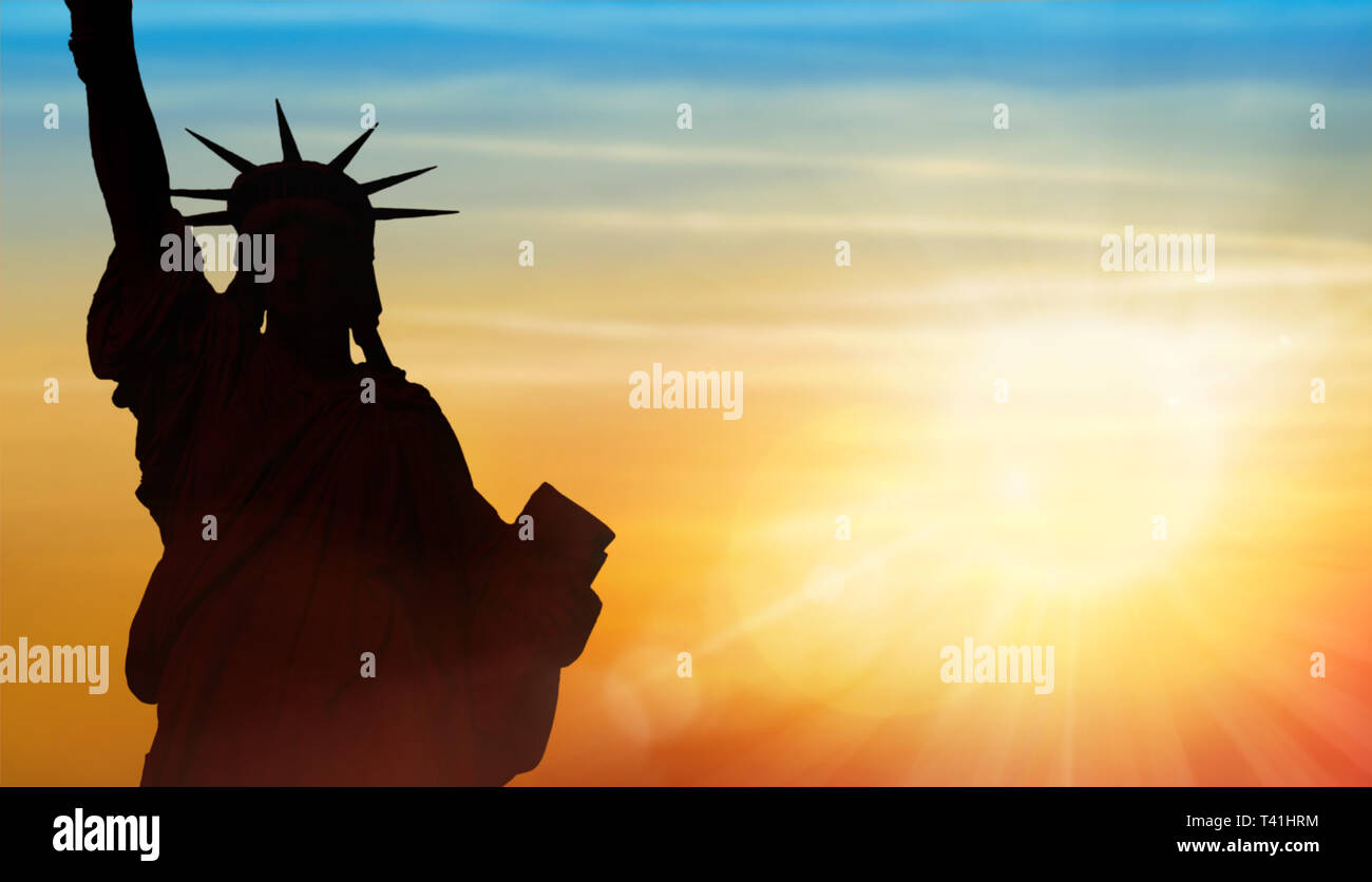 Ferienhäuser Travel Concept nach New York mit Hintergrundbeleuchtung Denkmal Stockfoto