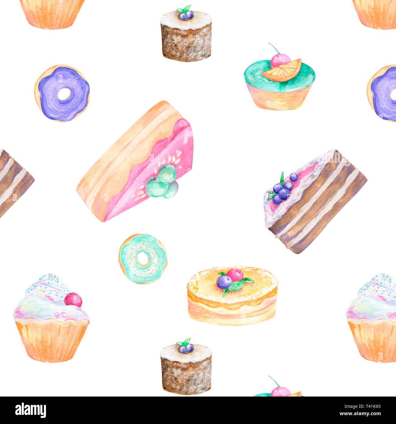 Kuchen essen aquarell gouache clip art Zeichnung Abbildung coffe Deseret  geometrische leckere Torte auf Hintergrund Stockfotografie - Alamy