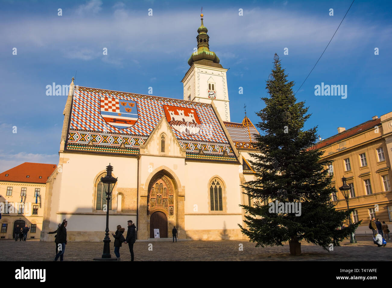 Zagreb, Kroatien - 29. Dezember 2018. Saint Marks, der alten Pfarrkirche von Zagreb, Kroatien. Es stammt aus dem 13. Jahrhundert und befindet sich in Saint Ma entfernt Stockfoto