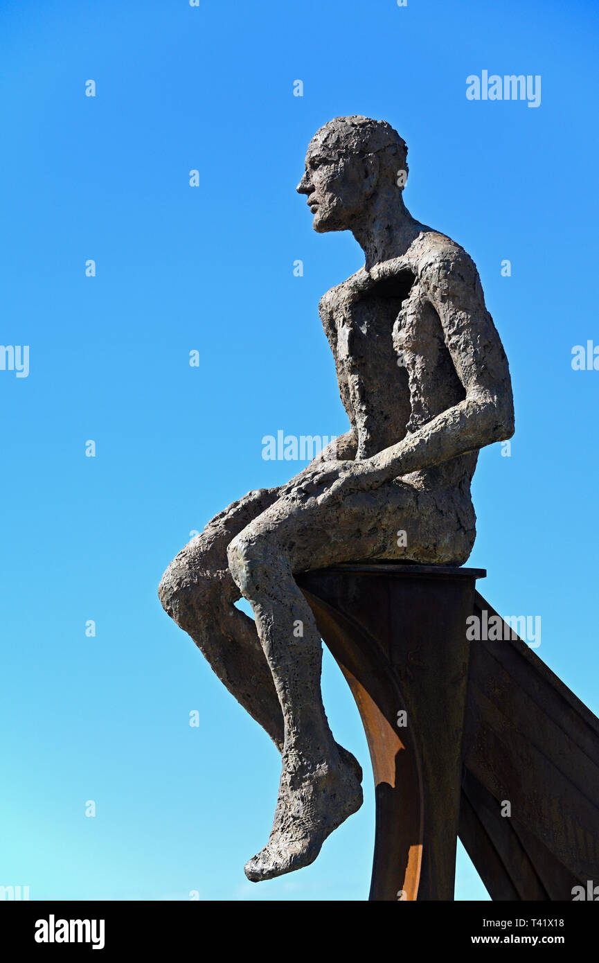 "Schiff" (Detail), Metall Skulptur von Anna Gillespie, 2019. Half Moon Bay, Heysham, Lancashire, England, Vereinigtes Königreich, Europa. Stockfoto