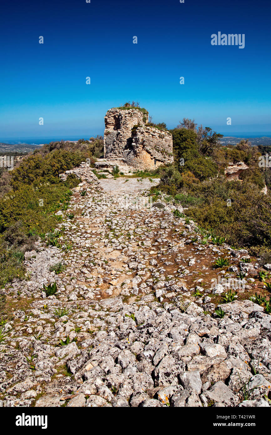 Alten Turm in der Akropolis der archäologische Stätte des antiken Eleftherna, Rethymno, Kreta, Griechenland, Stockfoto