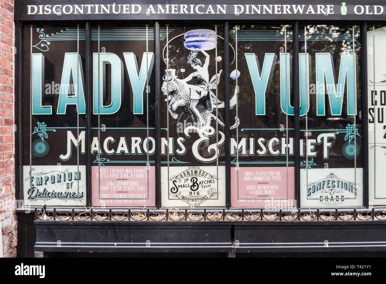 Macarons Lady Yum factory Fassade in Seattle, Washington, USA. Stockfoto