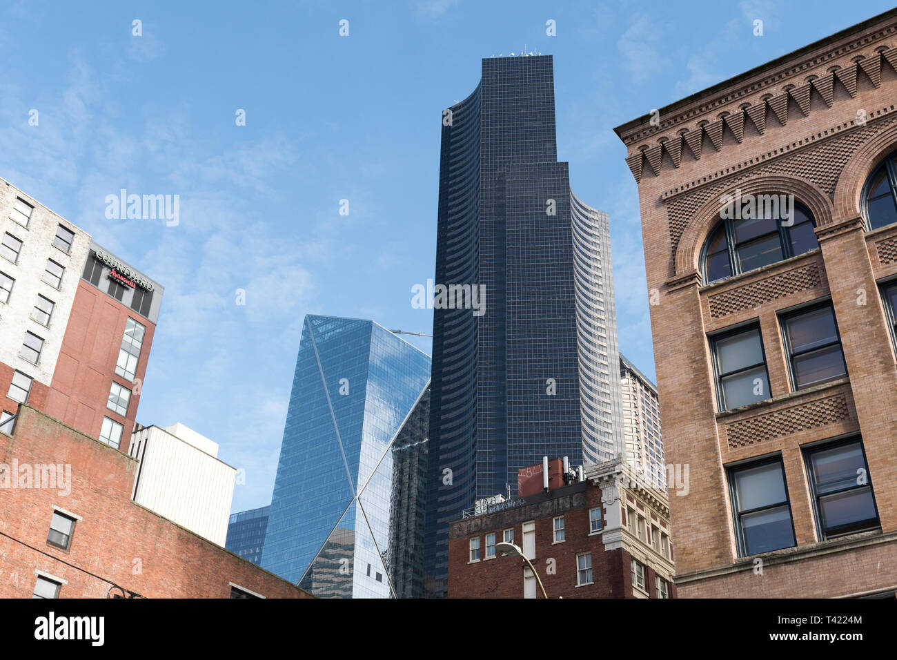 Blick von der Mark Tower Street und Columbia Center in Seattle, Washington, USA. Stockfoto