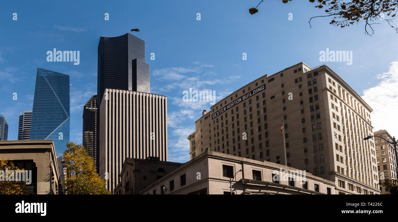 Die Columbia Center Tower, die Markierung und Dexter Norton Gebäude in Seattle, Washington, USA. Stockfoto