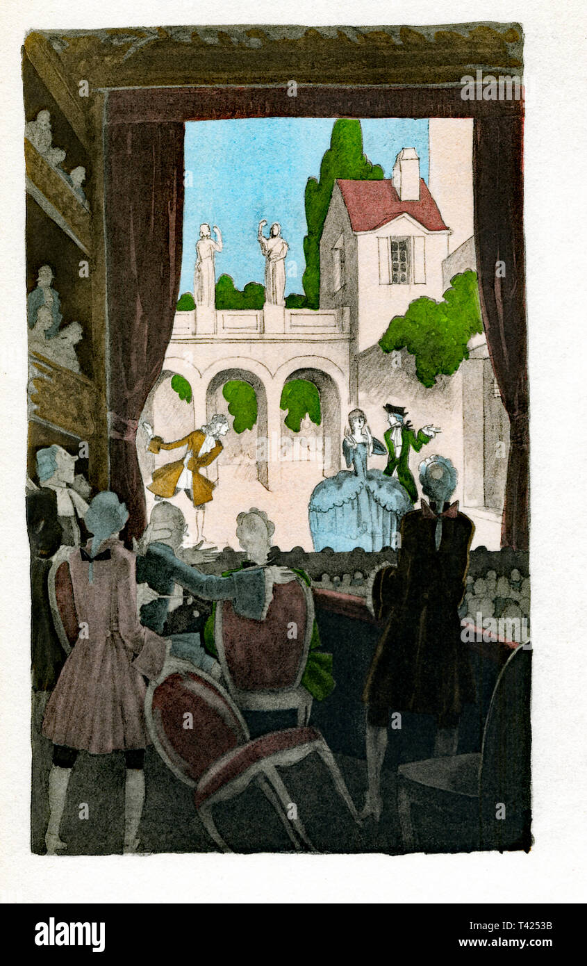 Der französische Schriftsteller Voltaire (1694-1778) schrieb seine satire Candide, ein gutherziger junger Mann aber man ist völlig naiv. Candide reist um die Welt und Begegnungen viele Pannen. Sein Ziel ist es, Sicherheit zu finden und auch seine Liebe Cunegonde zu gewinnen, aber sie ist auch nicht so intelligent und ist bereit, ihre eigenen Ziele zu verraten. Die candide Mentor ist Pangloss, der ihn lehrt, dass diese Welt die beste aller möglichen Welten ist und dass der Glaube, das ist das Ziel der Satire des Romans. Diese Abbildung zeigt Candide mit Martin, eine zynische Gelehrter, die candide wird Reisebegleiter, an der t Stockfoto