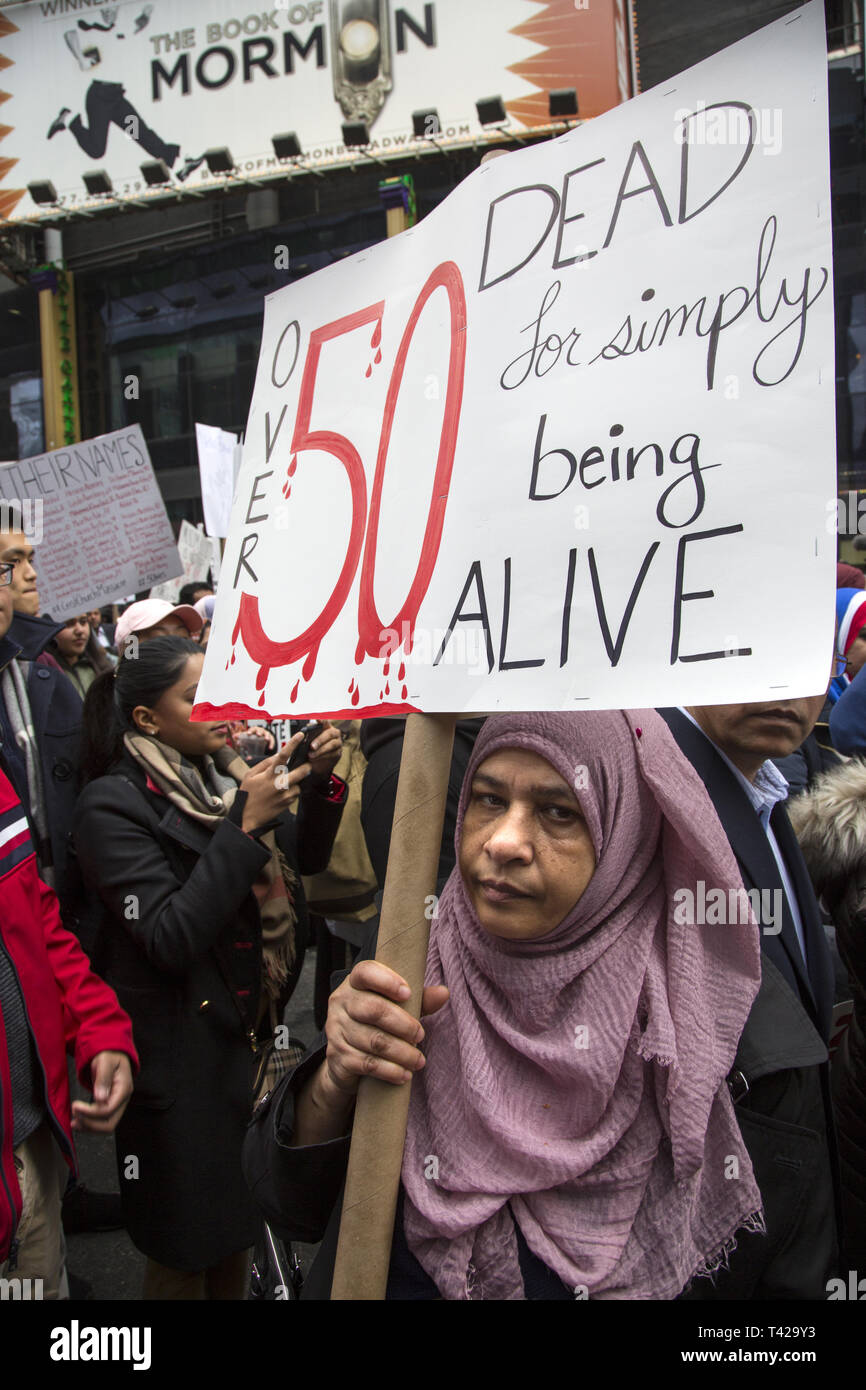 Muslime Rally und März in New York City nach Neuseeland Massaker und für die Palästinenser im Gazastreifen sowie gegen Islamophobie im Allgemeinen. Stockfoto