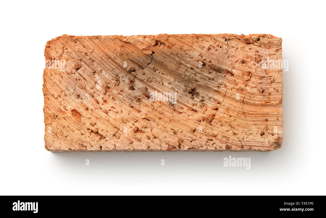 Blick von oben auf die rauhe Red Clay Backstein isoliert auf weißem Stockfoto