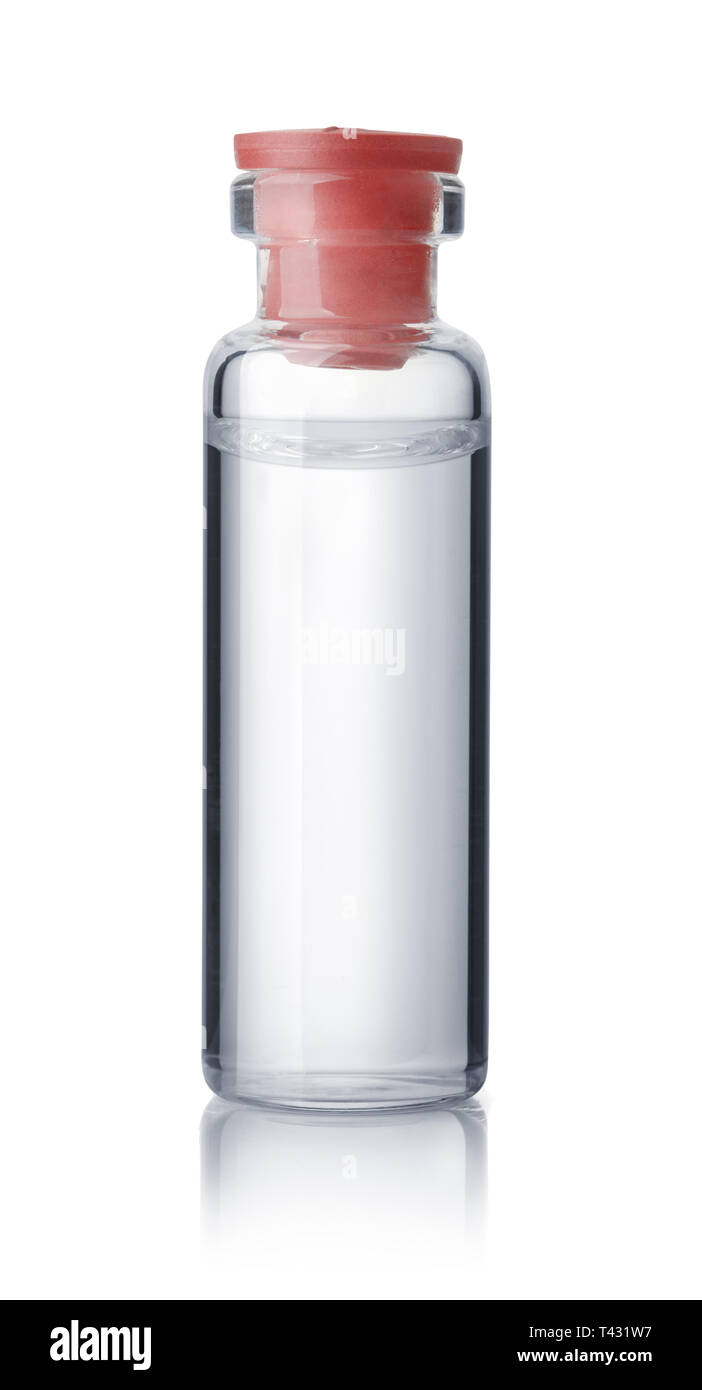 Vorderansicht des Glas Durchstechflaschen isoliert auf weißem Stockfoto
