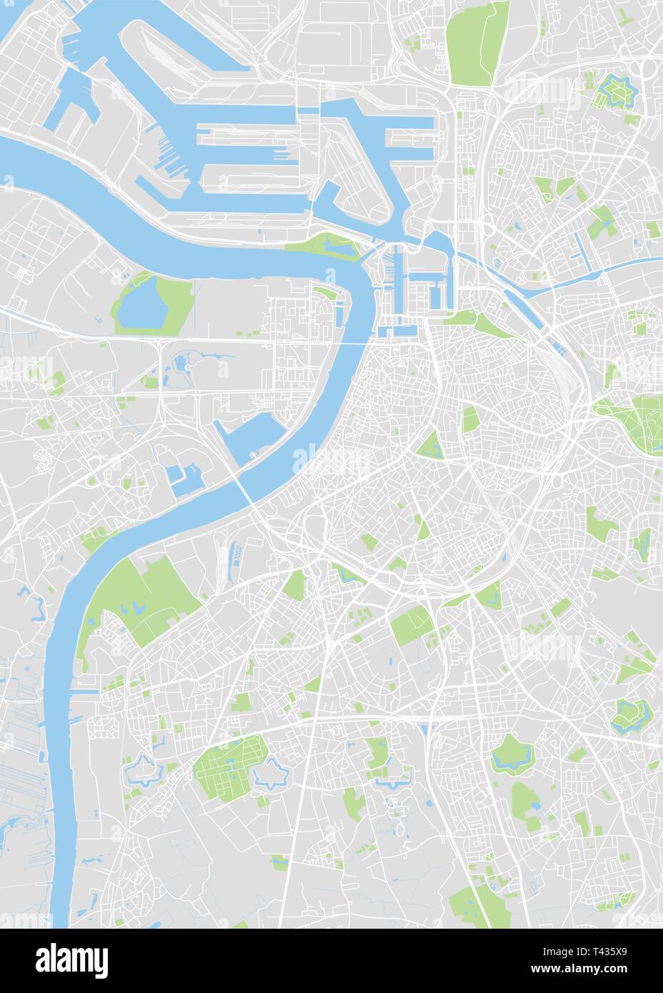 Antwerp city plan, detaillierte Vektorkarte detaillierten Plan der Stadt, Flüsse und Straßen Stock Vektor