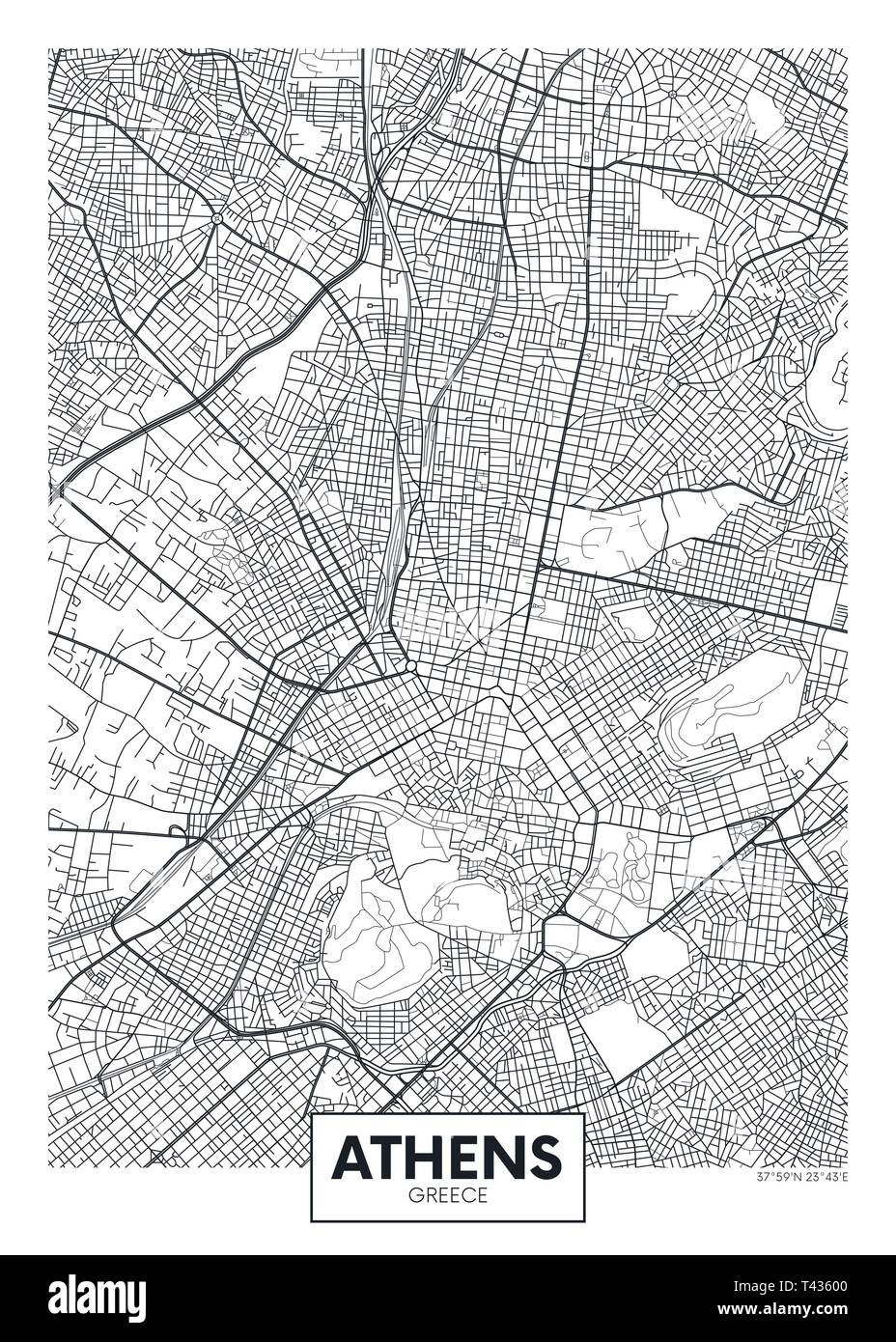 Stadtplan Athen, travel Vektor Plakatgestaltung detaillierten Plan der Stadt, Flüsse und Straßen Stock Vektor