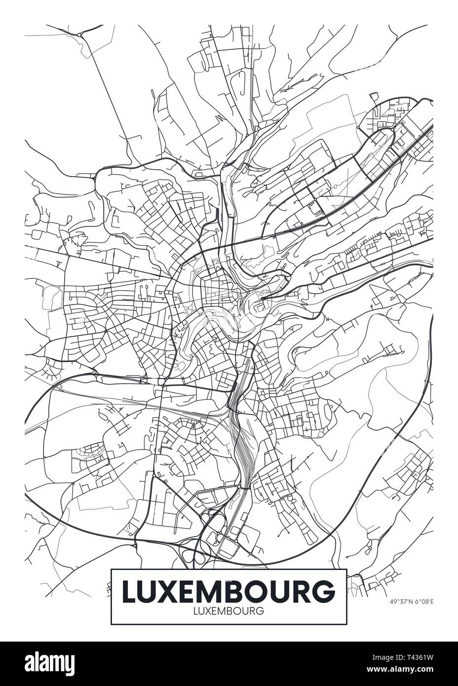 Stadtplan Luxemburg, travel Vektor Plakatgestaltung detaillierten Plan der Stadt, Flüsse und Straßen Stock Vektor